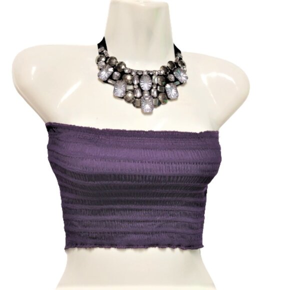 Purple Sexy Crop Top Strapless Tube Top Smocked Stretchy Summer Bandeau - NEW - Picture 1 of 13